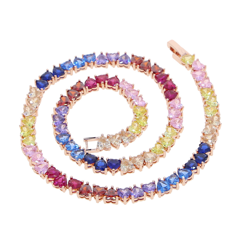 Hip Hop Colorful Love Heart Tennis Chain Necklace Jewelry Choker Valentine's Day Gifts