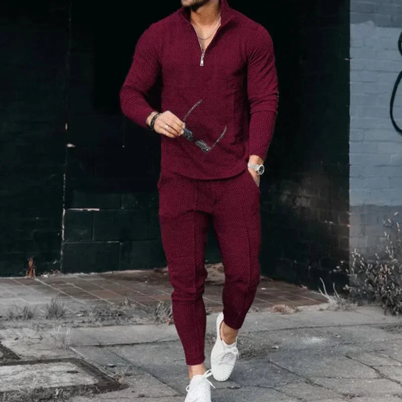 Spring Autumn Mens Tracksuit Casual Short Sleeve Zipper Polo Shirt Trousers Set for Men Casual Streetwear 2-piece Suit 250102