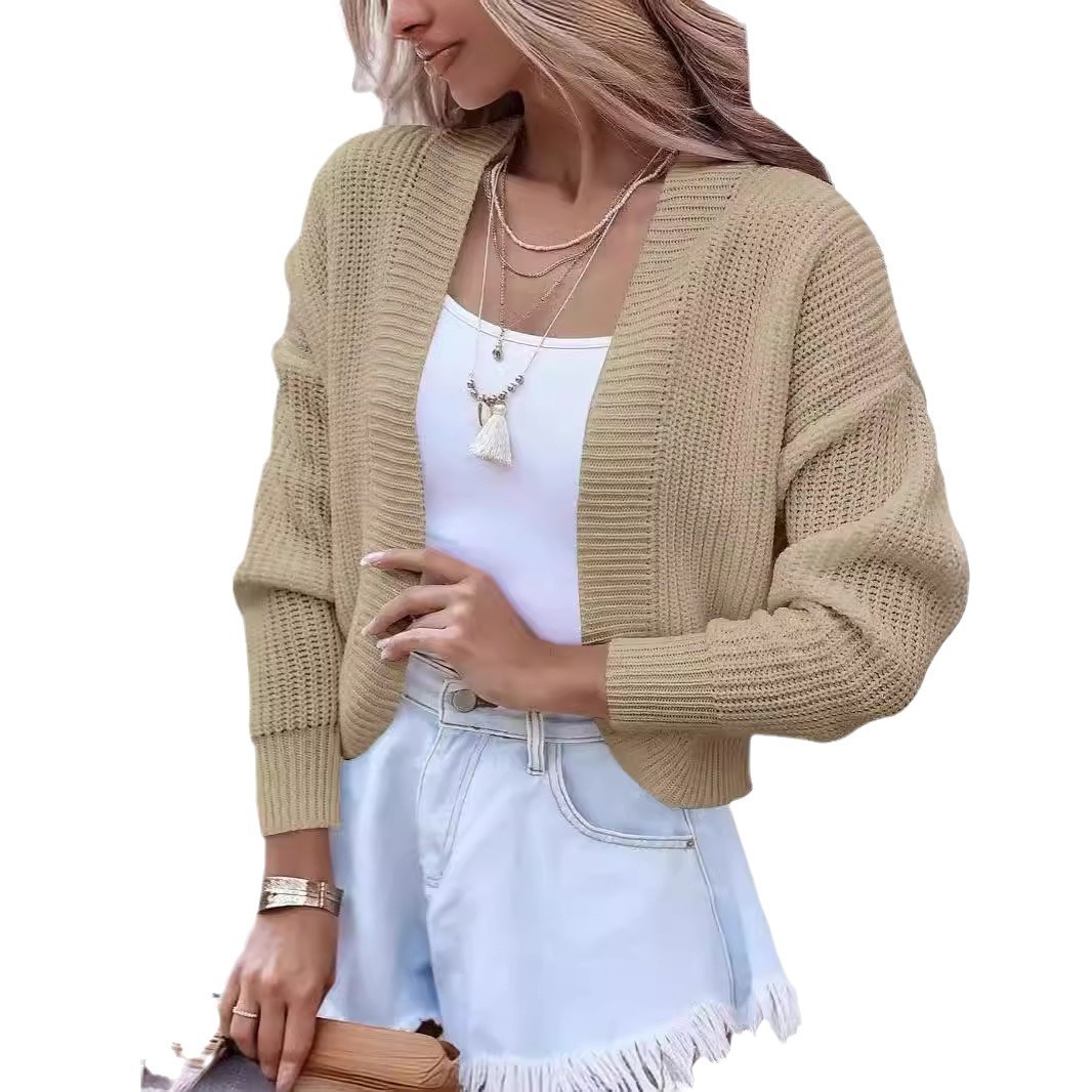 Womens Autumn/winter New Collection Womens Shl Short Style Solid Color Knitted Cardigan Sweater Womens Coat