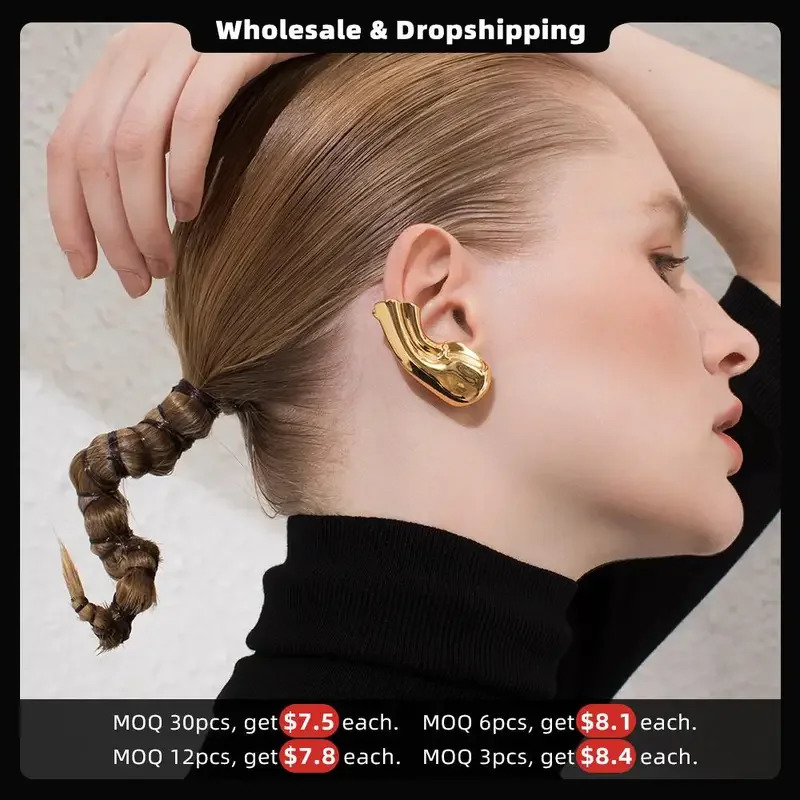 FUQI Niche n Punk Earlobe Ear Cuff Clip On Earrings For Women Gold Auricle Earring Without Piercing Ladies Fashion Jewelry 250103