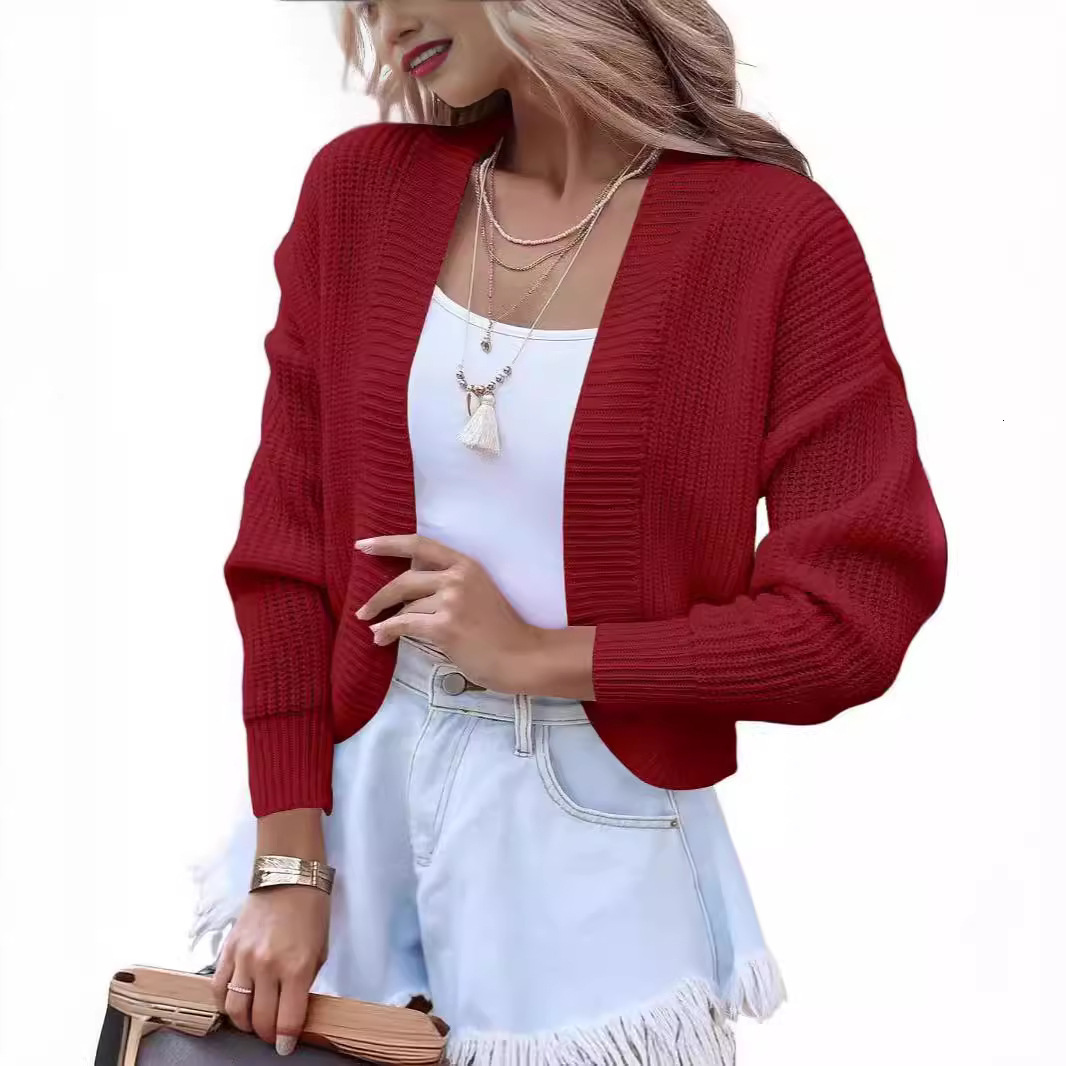 Womens Autumn/winter New Collection Womens Shl Short Style Solid Color Knitted Cardigan Sweater Womens Coat