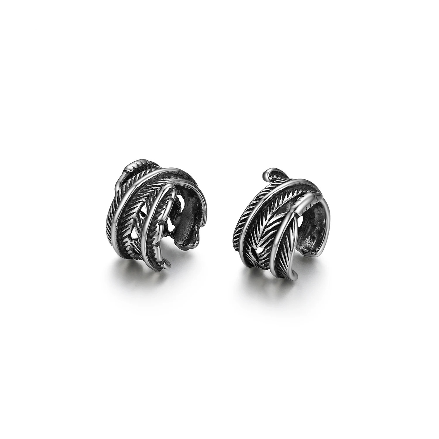 BONISKISS Mens 2pcs Vintage Leaf Ear Cuff Non-piercing Stainless Steel Clip Earrings Male Silver Color Jewelry bijoux brincos 250103