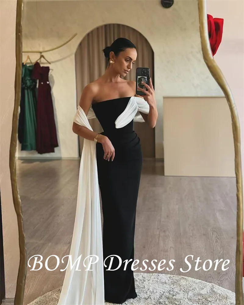 BOMP Arab Womens Evening Dress Black and White Matte Satin Modern Formal Party Dress Ball Dress Festival Dress Customization 250103