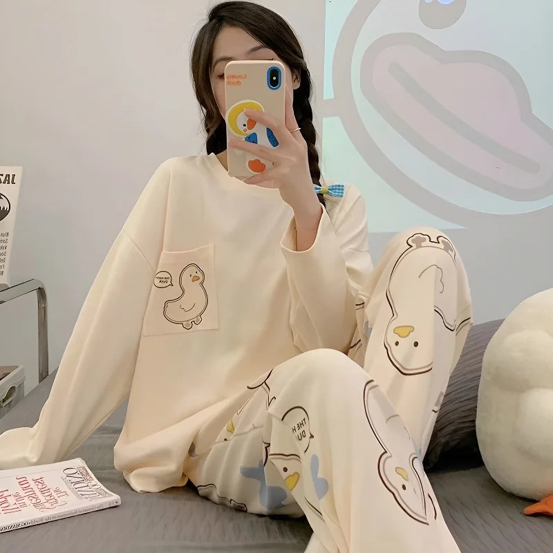 Flannel Womens Pajamas Warm Thicken Casual Solid Top Plaid Winter Sleepwear Cute Soft Pullover Trousers Set 250103