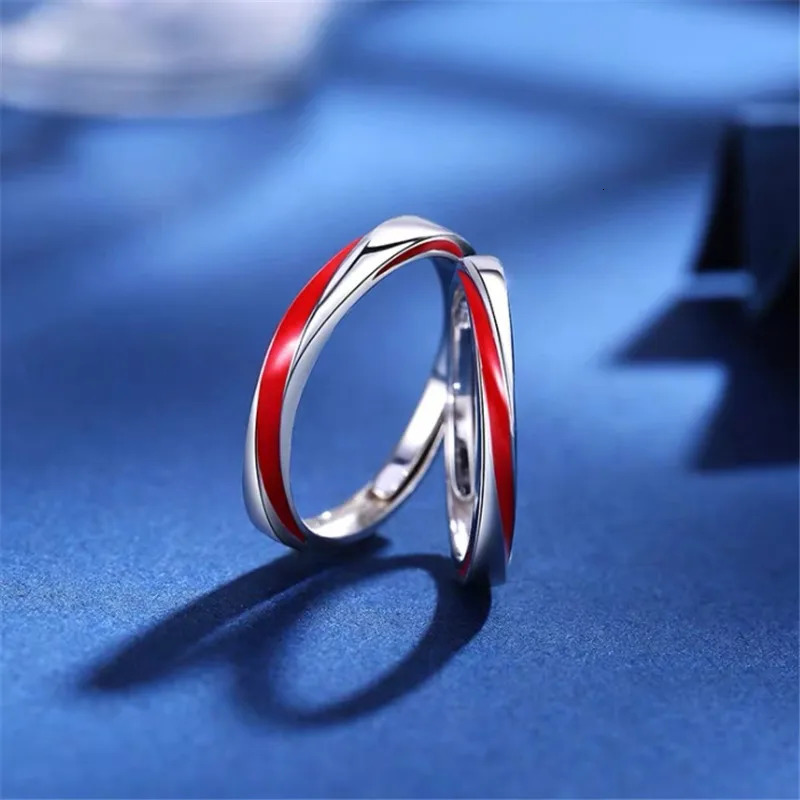 Drop Couples Rings Red Enamel Adjustable Finger Ring Silver-Color Ring For Women Men Statement Jewelry 250103