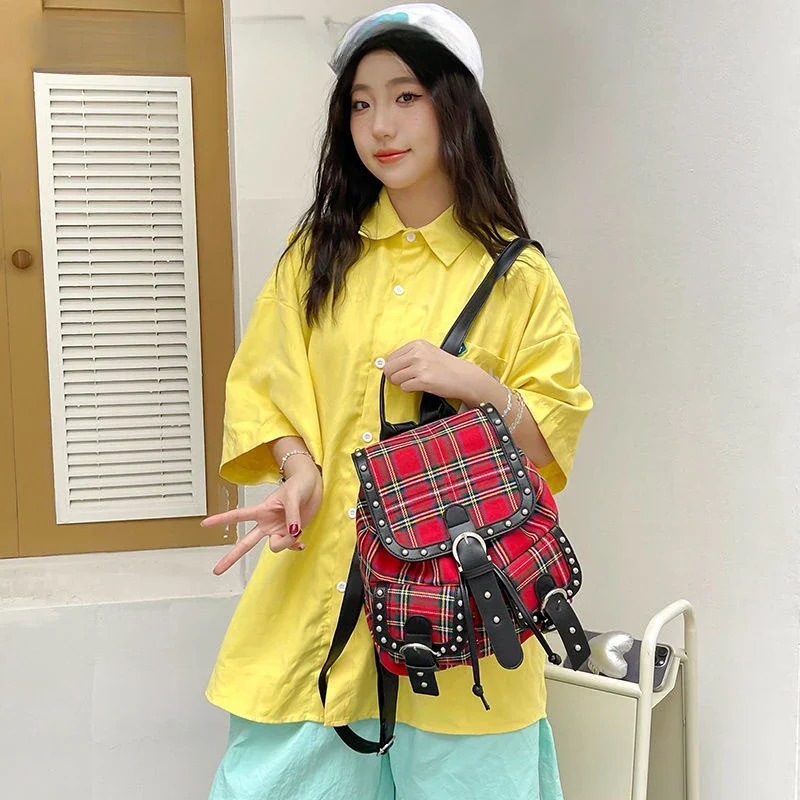 BOMO Plaid Print Womens Backpack Sweet High Capacity Backpacks for Ladies Gothic College Style Back To School Female Bag 250102