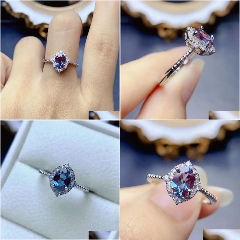 Ring Vintage Unique Oval Alexandrite Engagement 925 Sterling Silver Halo Stone Bridal Wedding For Women Drop Delivery Jewelry Dhc21 R250425