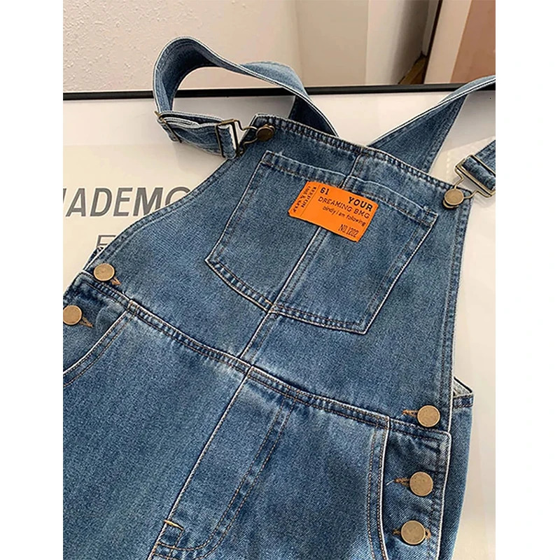 Women Denim Overalls Vintage Streetwear Loose Jumpsuit Korean Straight Wide Leg Pants Casual Jeans All Match Trousers 241230