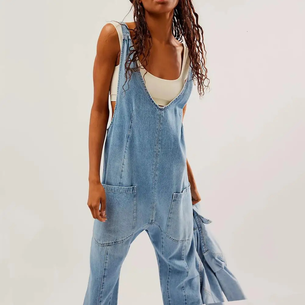 Women Denim Overalls Stylish Womens Denim Bib Overalls with Adjustable Straps Pockets Casual Streetwear Jumpsuit for A Relaxed 241230