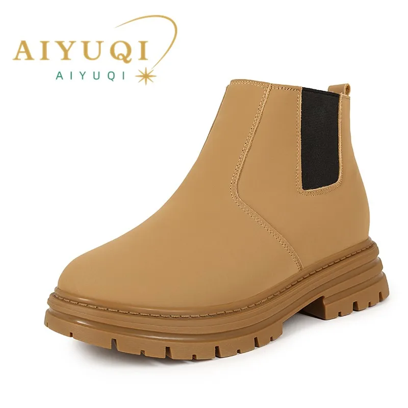AIYUQI Women Cargo Boots Natural Wool Genuine Leather Women Ankle Boots Large Size 41 42 43 British Style Booties Women