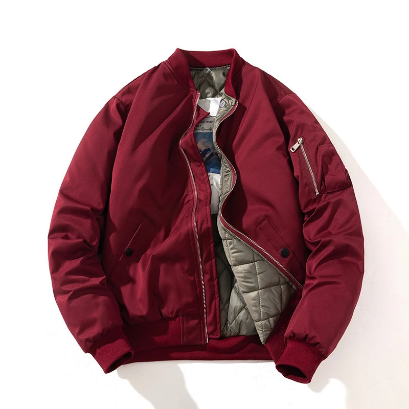 Men Bomber Jacket Women Solid Autumn Winter Pilot Jacket Fashion Vintage Hooded Baseball Coat Casual Windbreak Red Pink Burgundy 250103