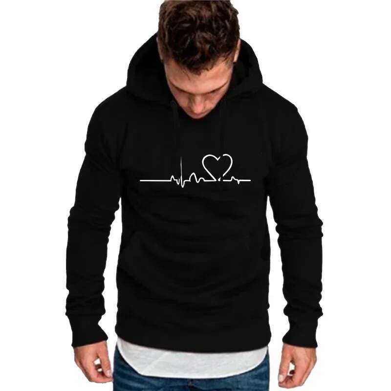 New Women Hoodies Autumn Winter Heartbeat Print Men Loose Casual Hoodie Couple Sweatshirts Ladies Hooded Tops Streetwear Clothes