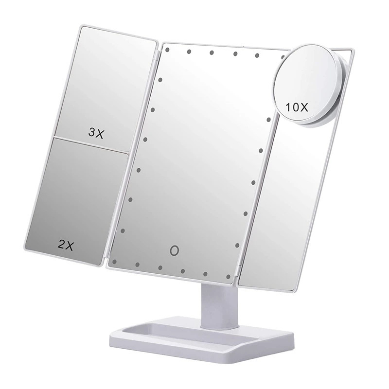 Trifold Makeup Mirror With 22 LED Lights10X/3X/2X Magnification Portable Fold Lighted Table Desk Cosmetic Mirror 250103