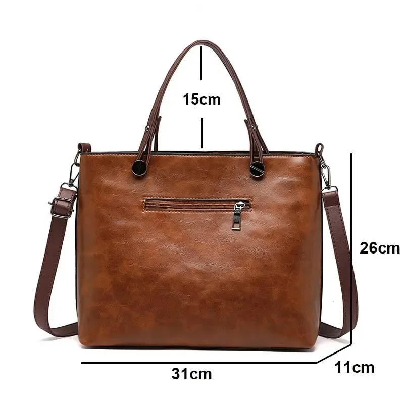 Large Capacity Shoulder Bag Vintage PU Leather Multi-Pocket Tote Bag Adjustable Shoulder Strap Crossbody Bag Women handbags 241231
