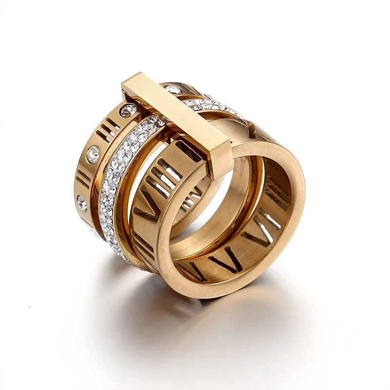 Stainless Steel Roman Numeral Shinny Zircon Rings Three Layers Ring for Women Men Couple Fashion Jewelry Gift 250103