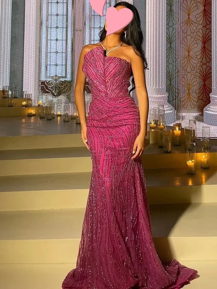 Customized evening gown elegant retro sweet sexy pink mermaid bead lace formal occasion long gown sparkling 250103