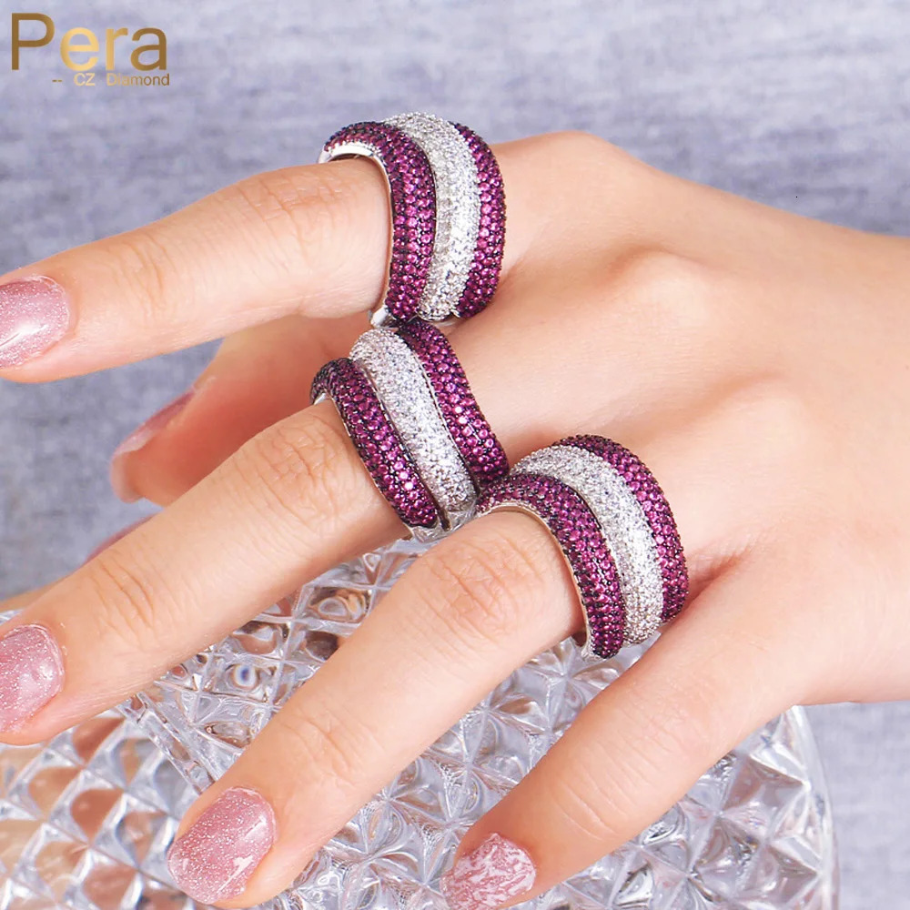 Pera Opensize Red And White Cubic Zirconia Big Adjustable Stackable Rings for Women Couple Wedding Promise Jewelry Gift R210 250103