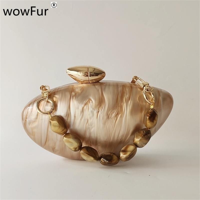 Shell Pearl Brown Marble Acrylic Box Clutches Evening Bag Wedding Party Female Mini Purse Evening Female Bridal Handbag 250103