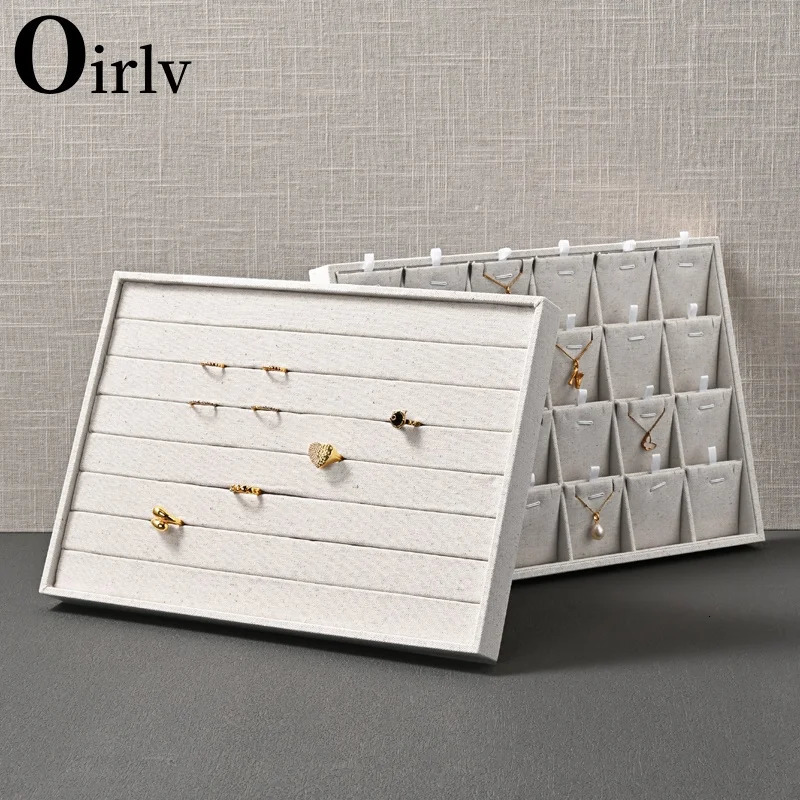 Oirlv Stackable Linen Jewelry Tray Adjustable Storage Case for Drawer Multifunction Showcase Display Organizer 241225