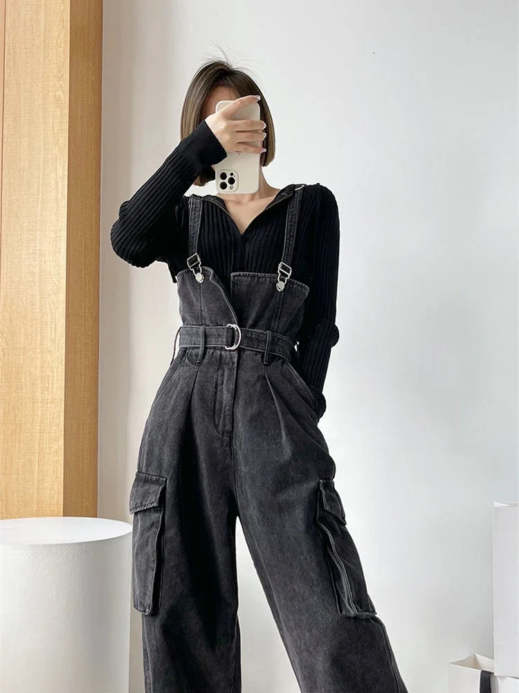 Sexy Denim Overalls Women Vintage Streetwear Jumpsuits Female Korean Fashion Straight Loose Wide Leg Casual Jeans Pants 241230
