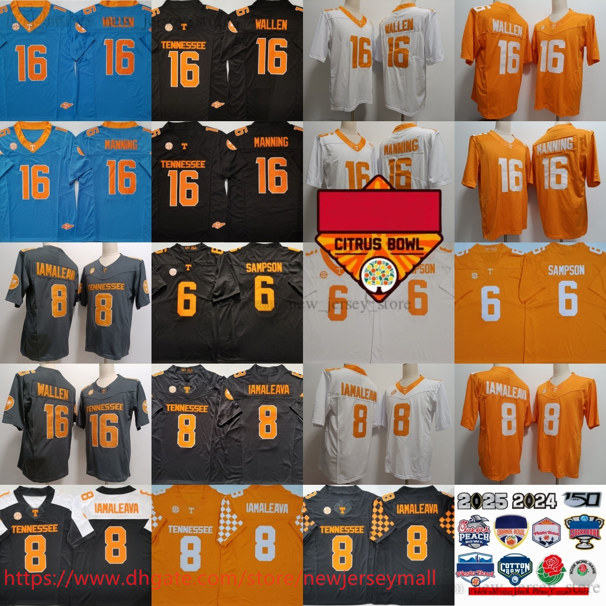 2025 New College Football 16 Morgan Manning Wallen Jersey Stitched 6 Dylan Sampson 8 Nico Iamaleava Jerseys Man Women Youth Kids Citrus Patch Bowl