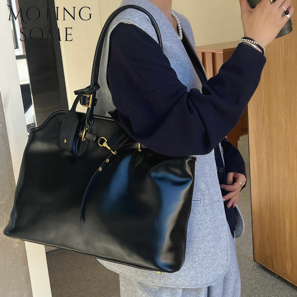 Motingsome Natural Cowhide Skin Roomy Women Shoulder Designer Bag Fashion French Style Chic Lady Casual Tote