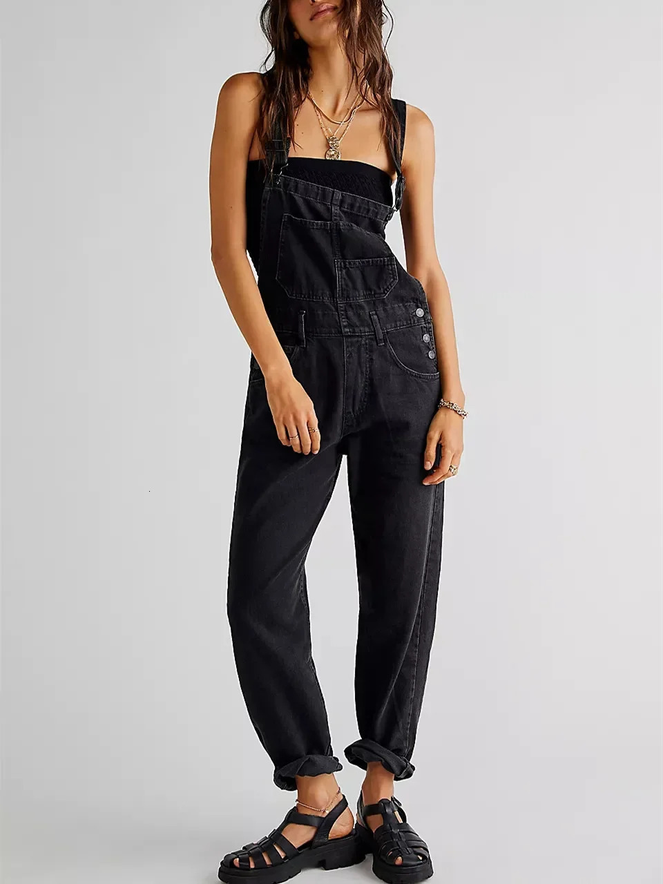 Fashion Denim Overalls for Women Loose Fit Classic Bib Casual Jean Stretchy Denim Overall Jumpsuit Tapered Leg Jean Pants 241230