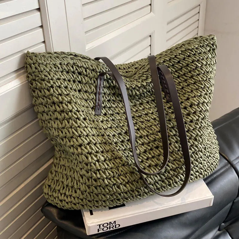 Straw Woven Tote Bags Casual Large Capacity Handbag Beach Shoulder Simple Womens Bag Style Shopping Summer bolsos 250102