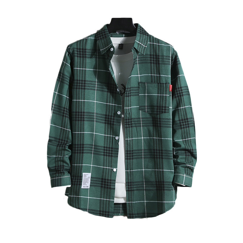 Spring and autumn ins Plaid Shirt Mens long sleeve Korean fashion inch thin casual versatile shirt coat