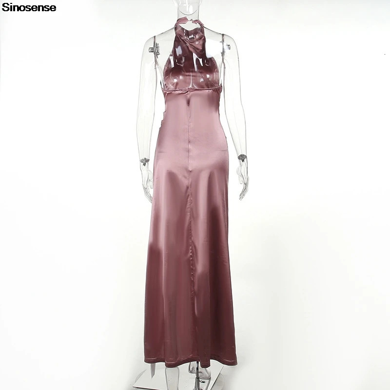 Women Elegant Long Evening Cocktail Party Dress Sexy Halter Backless Ruched High Split Bodycon Wedding Guest Bridesmaid 250103