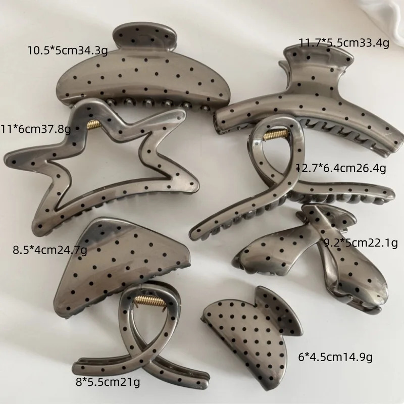 France Style Women Senior Large Black Wave Dot n Hair Claw Barrettes Girl Fashion Hair Clip Sweet Hair Accessories Headwear 250103