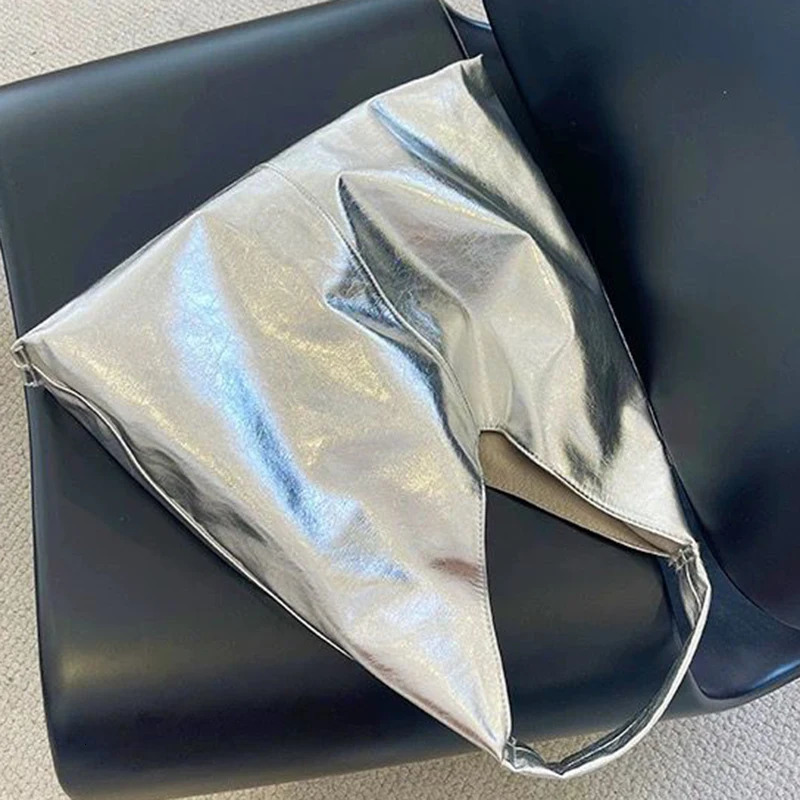 Large Capacity Silver Hobos Bags for Women and Shoulder Shopping Handbags in Soft Tote PU Leather 250102