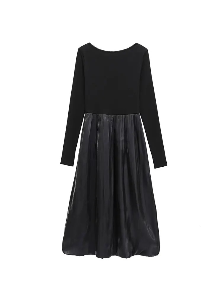 TRAF 2025 Womens Dress Splicing Lantern Midi Dress Elegant Womens Long Sleeve Party Dress 250103