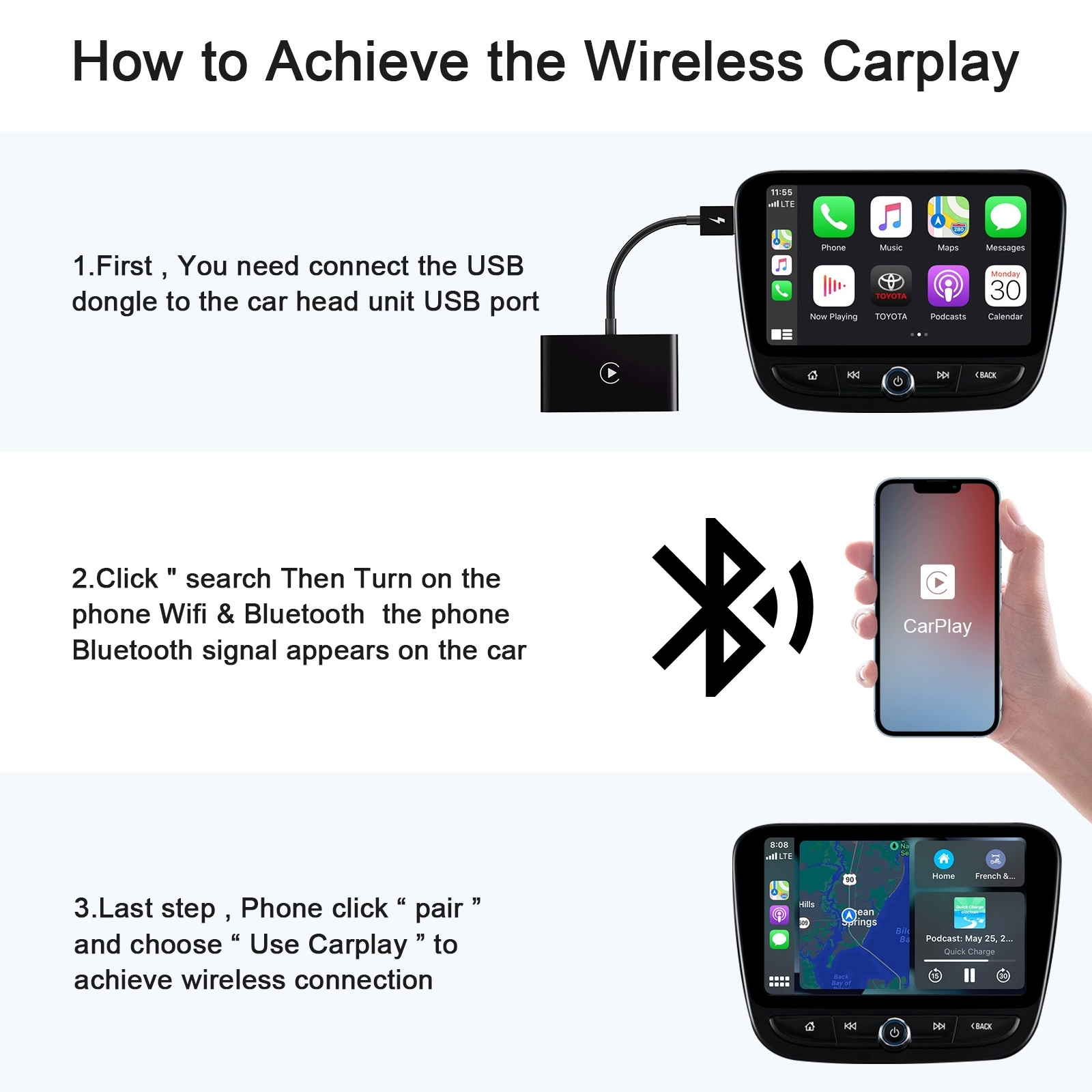 CarPlay For Android/Apple Wired to Wireless Carplay Dongle Plug And Play USB Connection Auto Car Adapter