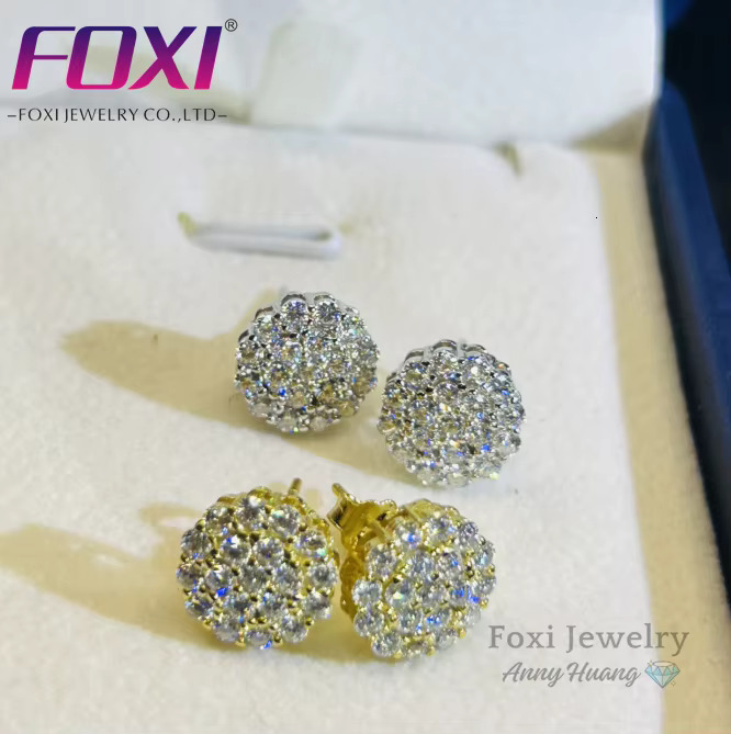 Sterg Sier Moissanite Yellow Gold Plated Round Cut Fine Jewelry Dia Stud Earrings for Women Men