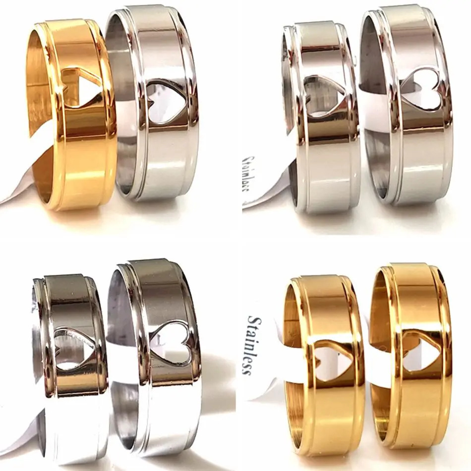36pcs/lot Stainless Steel 2 Color Hollowed Out Heart Rings Trendy Lovers Jewelry Couples Gift 250103