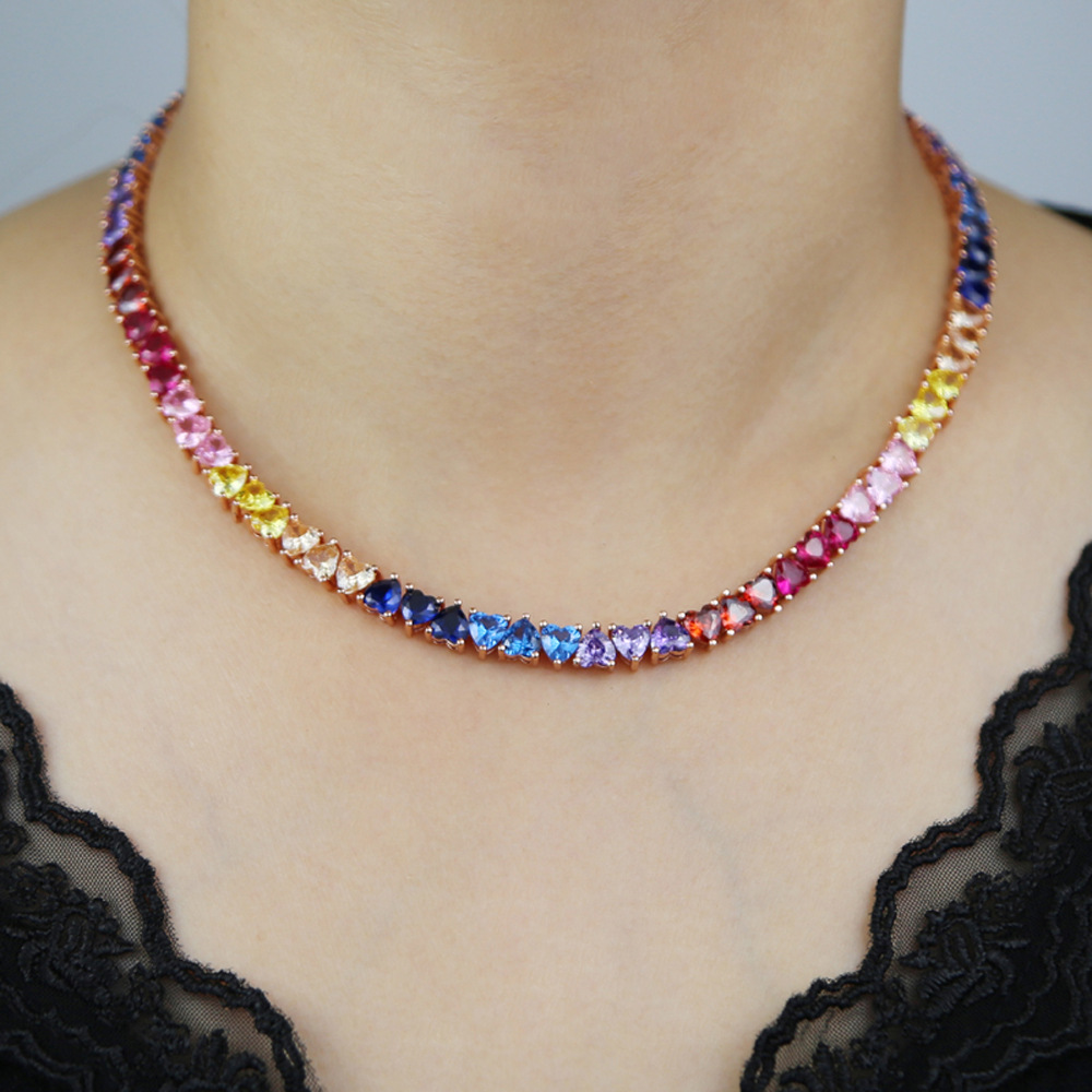 Hip Hop Colorful Love Heart Tennis Chain Necklace Jewelry Choker Valentine's Day Gifts
