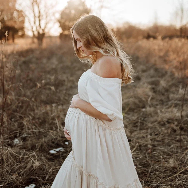 Bohemian Po Shooting Cotton Pregnancy Dress Pregnant Women For Baby Shower Po Shoot Dress Pography Props Dress 250103