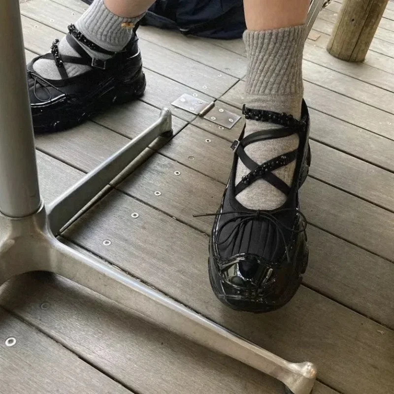 String Bead Butterfly-Knot Breathable Women Sneakers Lace-Up Thick Bottom Hand-made Ladies Shoes Casual Fashion Tenis De Mujer 250103