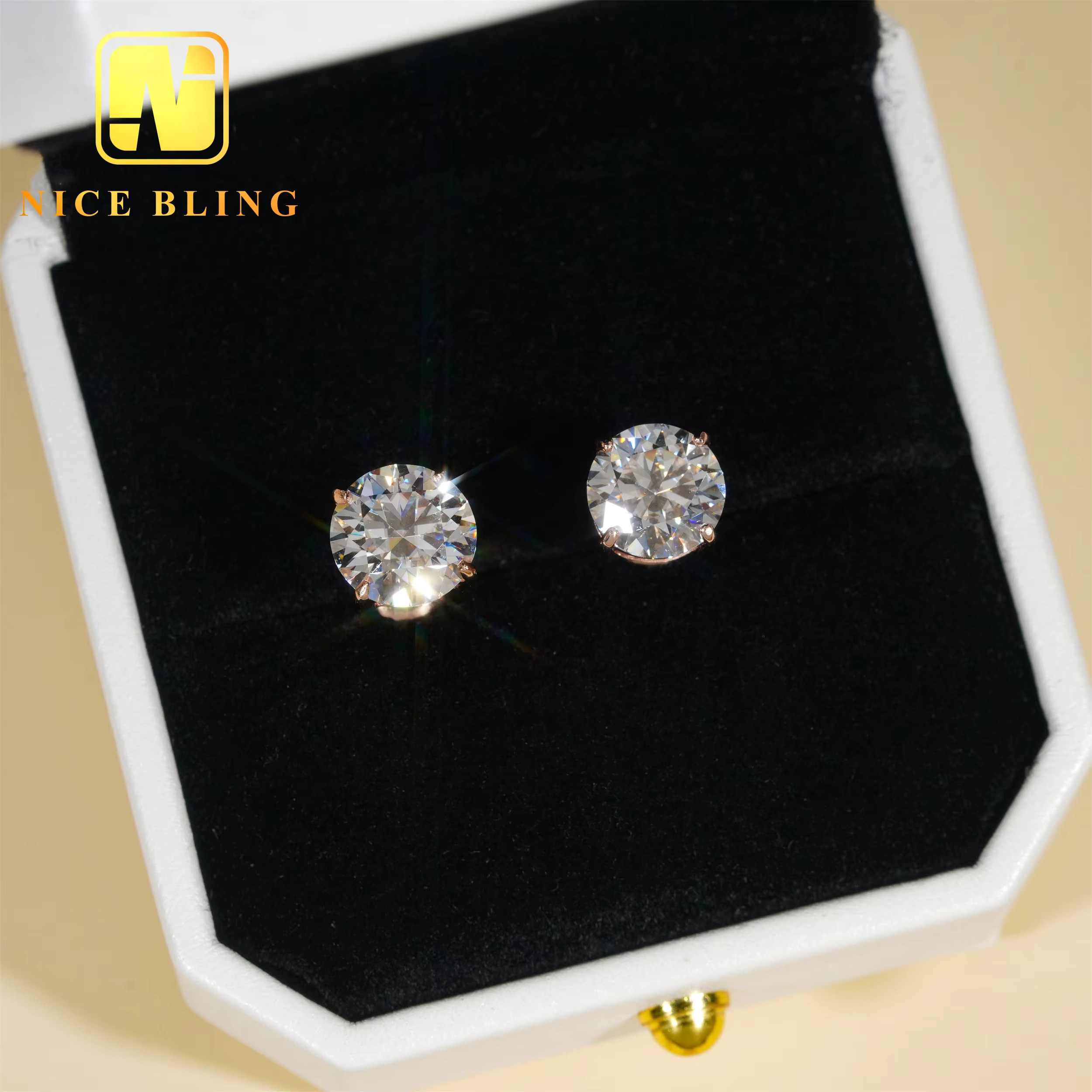 Pass Tester Hip Hop Ear Sier Solitaire Earrings 3mm to 10mm 4 Claws Moissanite Dia Studs For Men Women