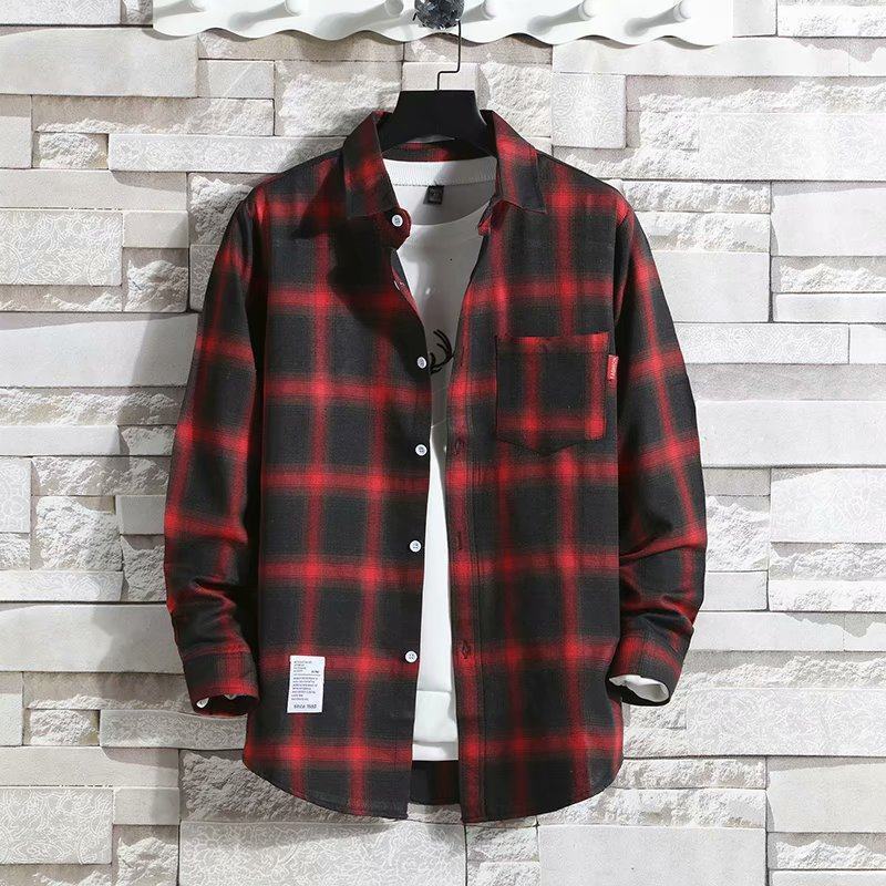 Spring and autumn ins Plaid Shirt Mens long sleeve Korean fashion inch thin casual versatile shirt coat