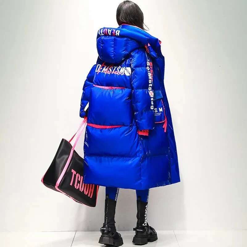 Winter Hooded X-Long 90% White Duck Coat Women Glossy Waterproof Thick Loose Outerwear Warm Parka Snow Down Jacket