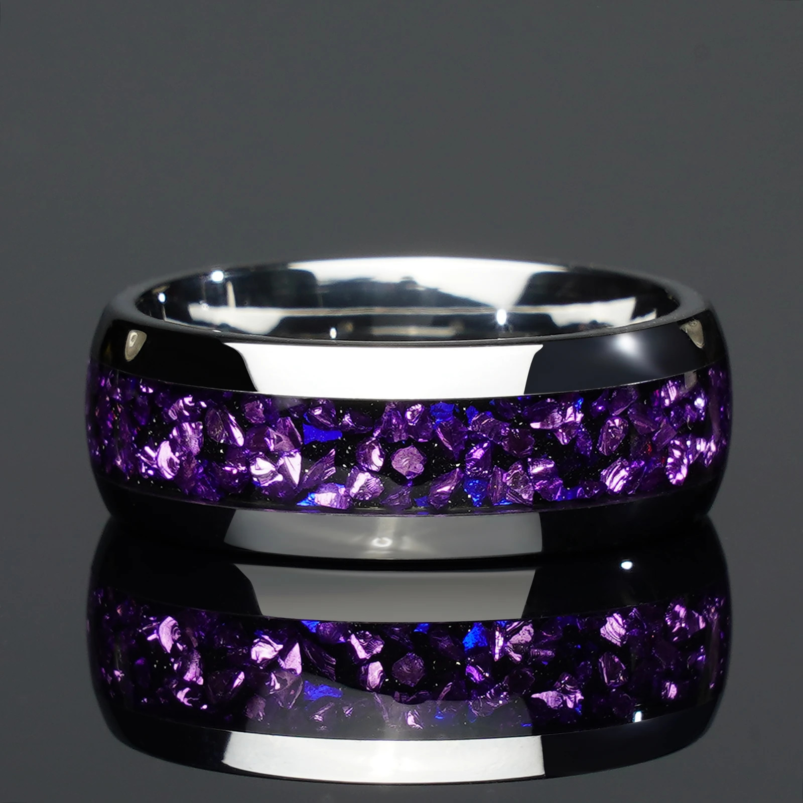 4/8mm Nebula Amethyst Silver Couple set Tungsten Ring Wedding Engagement Band For Him And Her 250103