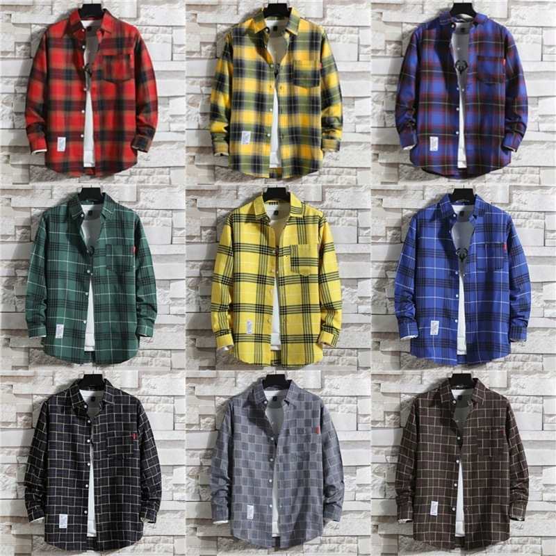 Spring and autumn ins Plaid Shirt Mens long sleeve Korean fashion inch thin casual versatile shirt coat