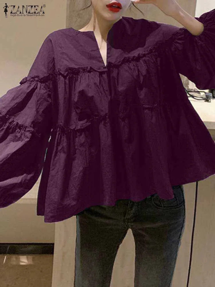 ZANZEA Fashion Womens Long Puff Sleeve Shirt Autumn Spring Eelgant Shirt Ruffles Blusas Femininas Inkless Party Work Top Tunic 241231