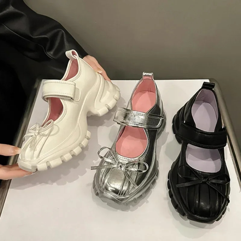 Women Casual Silver Platform Ballet Shoes Thick Sole Sneakers Summer Fashion Single Shoes Woman Platform Mary Jane Pumps 250103