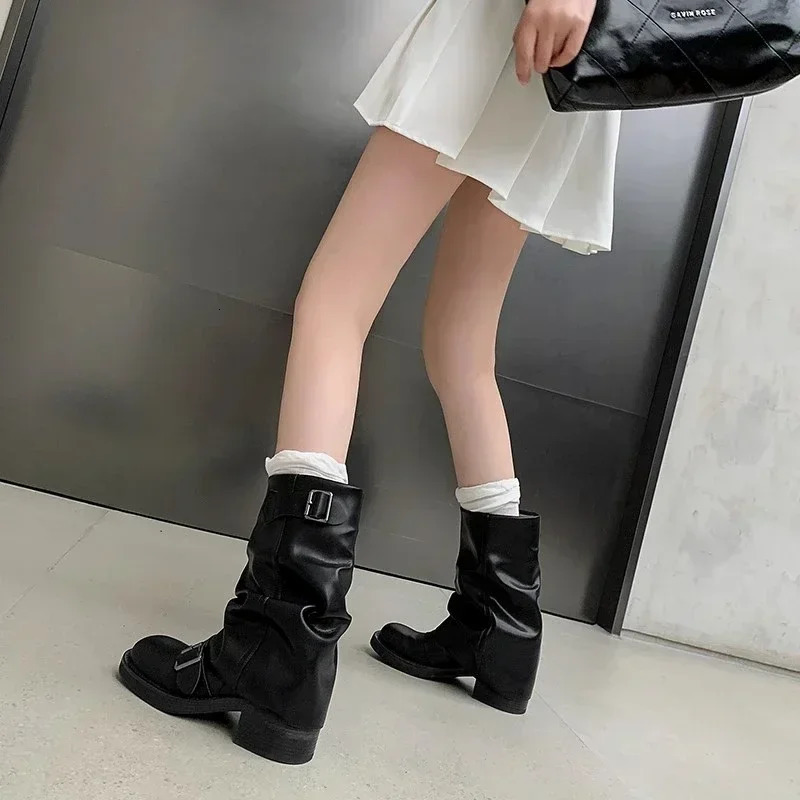 Ladies Shoes on Sale 2024 High Quality Sleeve Womens Boots Winter Round Toe Warm Solid Middle Tube Chunky Heels Fashion Boots 250103