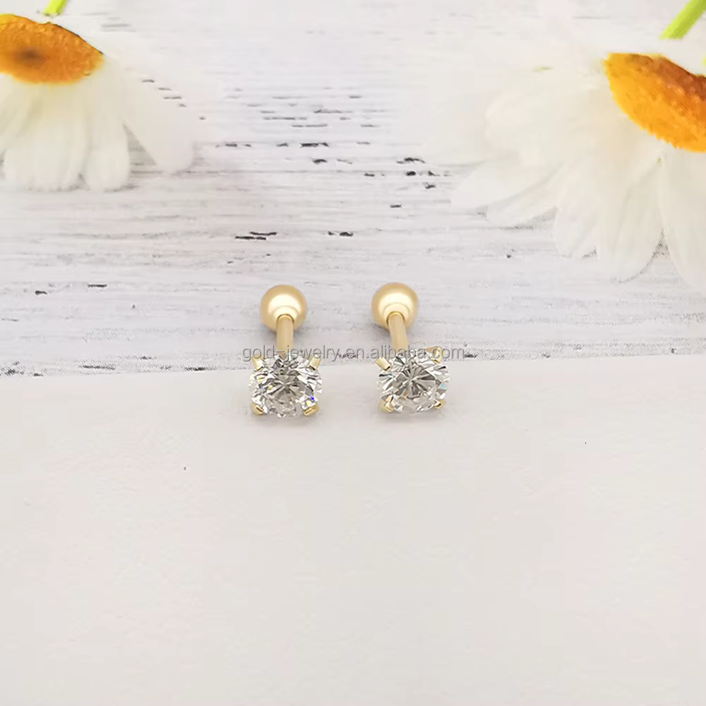 Wholesale Newest Design Fashion Small Screw Buckle 14K Real Gold With Moissanite Earrings Designs For Girls