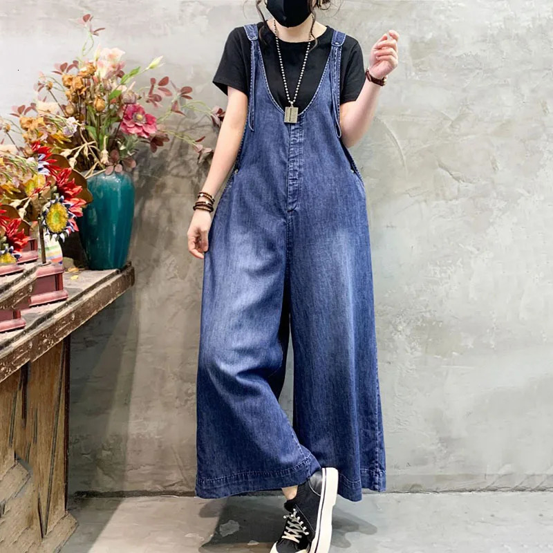 Oversized Women Denim Jumpsuit Summer Streetwear Suspenders High Waist Straight Wide Leg Jeans Female Casual Trouser Rompers 241230