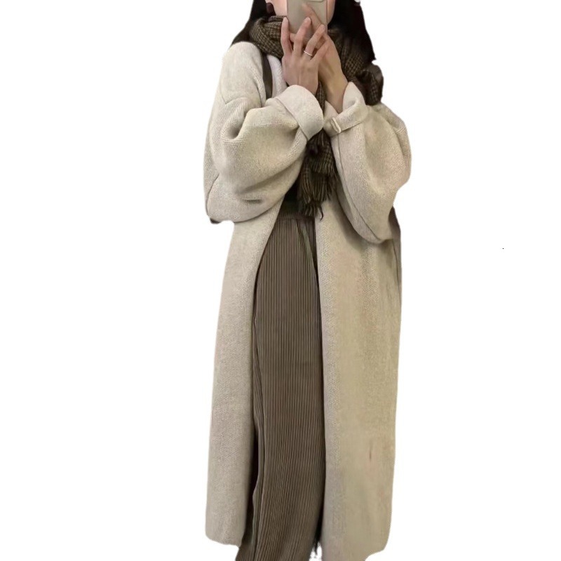 High End Knitted Cardigan Sweater for Women Mid to Long Style Solid Color Lazy Style Over the Knee Loose Fit Oversized Commuting Jacket for Autumn and